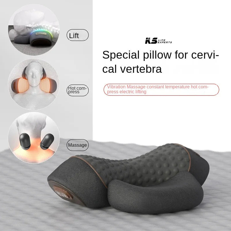 Cervical Pillow Electric Massager Hot Compress Vibration Massage Sleeping Memory Foam Pillow Spine Support Relaxation Treatment